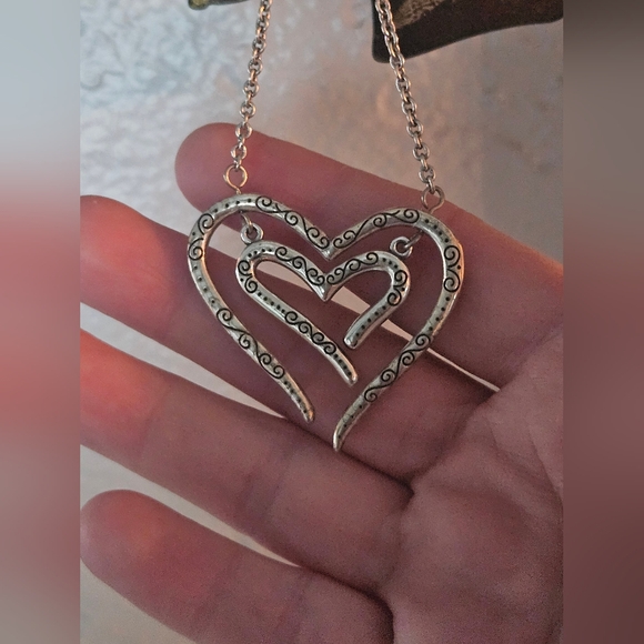 Brighton Love Struck Double Heart Crystal Scroll Necklace - Picture 2 of 7